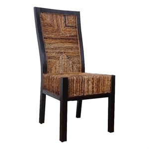 Pemberly Row Coastal Wood Woven Abaca Dining Chair in Mahogany Brown