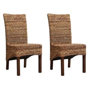 Pemberly Row Coastal Wicker / Rattan Dining Chair in Brown (Set of 2)