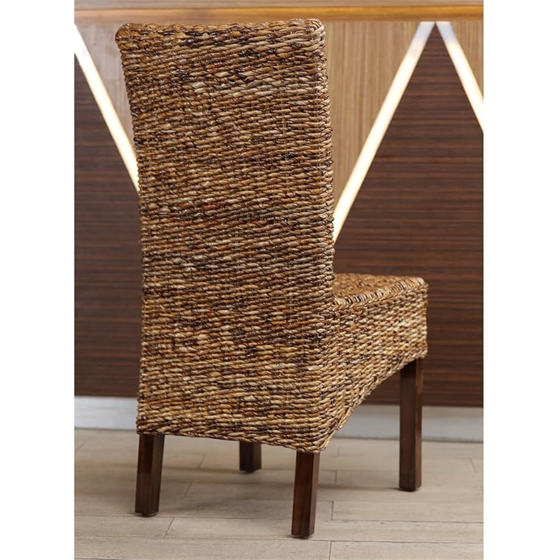 Pemberly Row Coastal Wicker / Rattan Dining Chair in Brown (Set of 2)