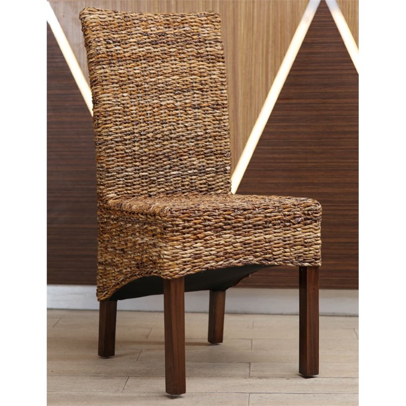 Pemberly Row Coastal Wicker / Rattan Dining Chair in Brown (Set of 2)