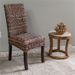 Pemberly Row 40&quotH Coastal Wicker / Rattan Dining Chair in Mahogany/Brown