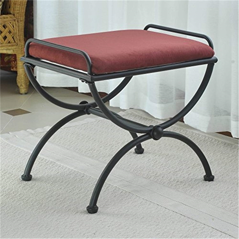 Pemberly Row Iron Vanity Bench in Red Wine