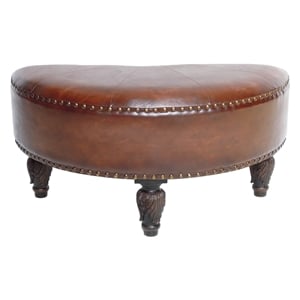 Pemberly Row Faux Leather Ottoman in Brown