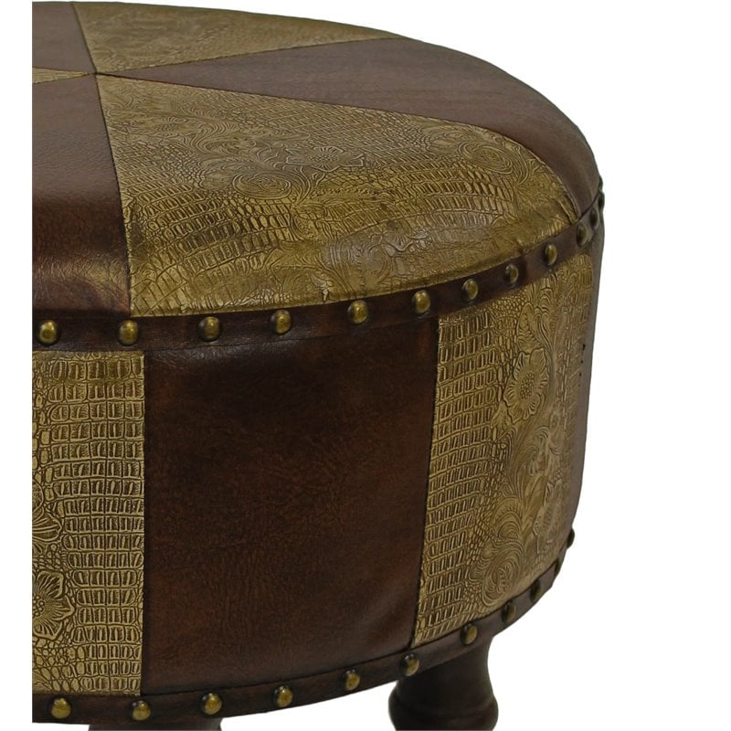 Pemberly Row Faux Leather Ottoman in Mix Pattern