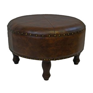 Pemberly Row Faux Leather Ottoman Stool in Brown