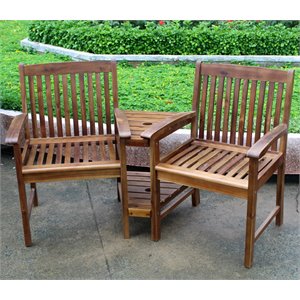 Pemberly Row Acacia Double Corner Patio Chair