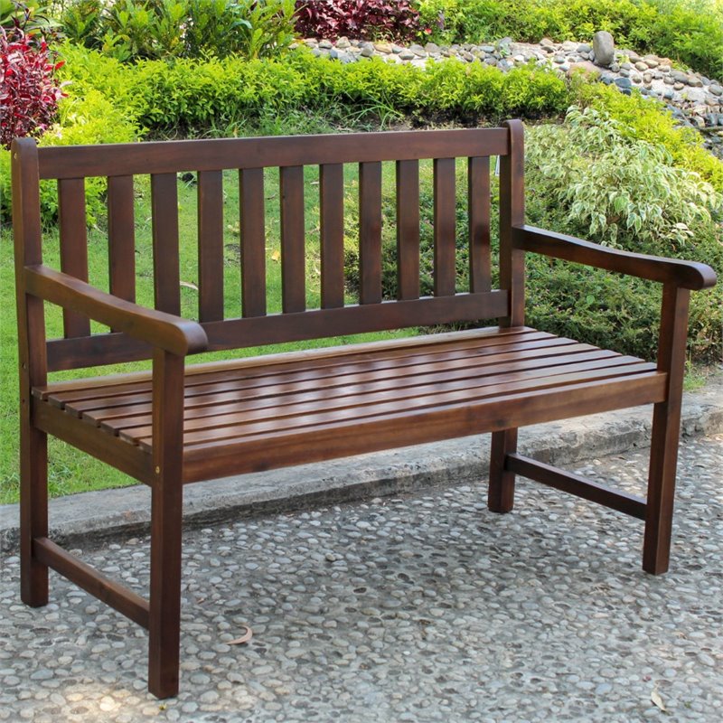 Pemberly Row Patio Garden Bench in Brown