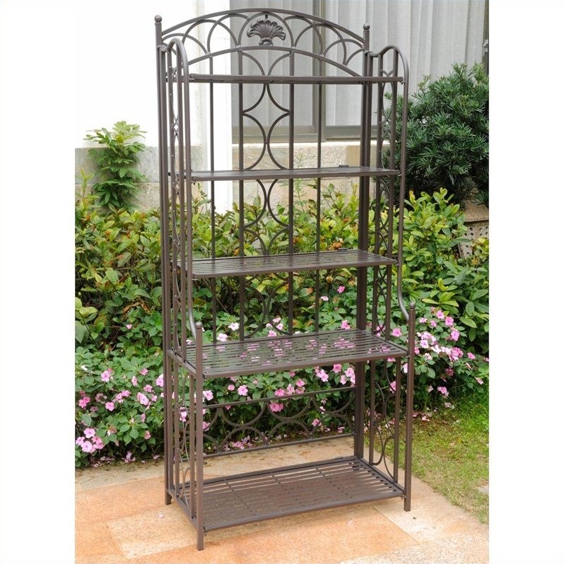 Pemberly Row Iron Bakers Rack in Matte Brown