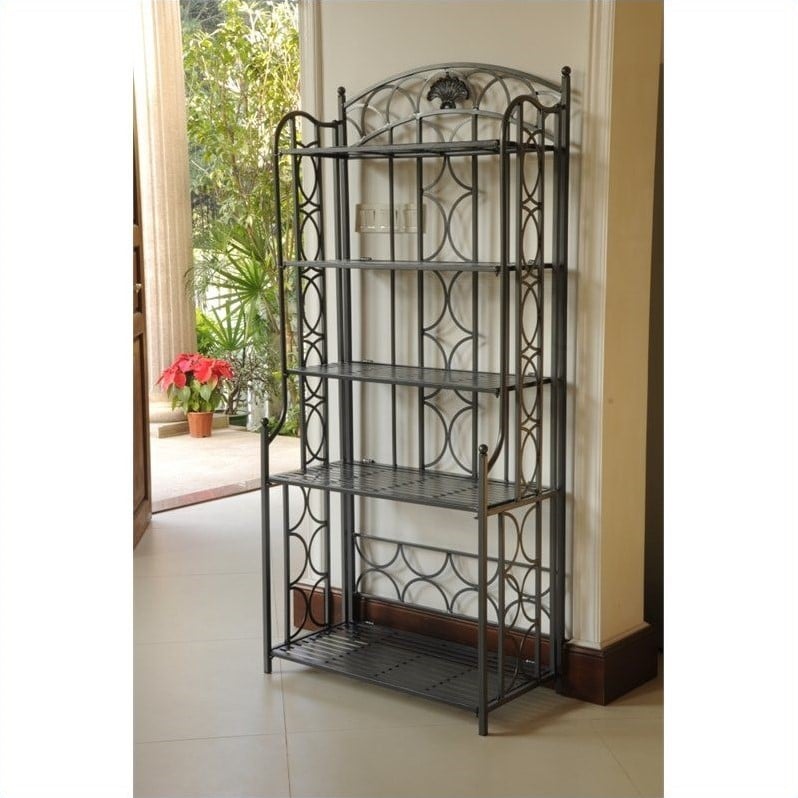 Pemberly Row Iron Bakers Rack in Pewter