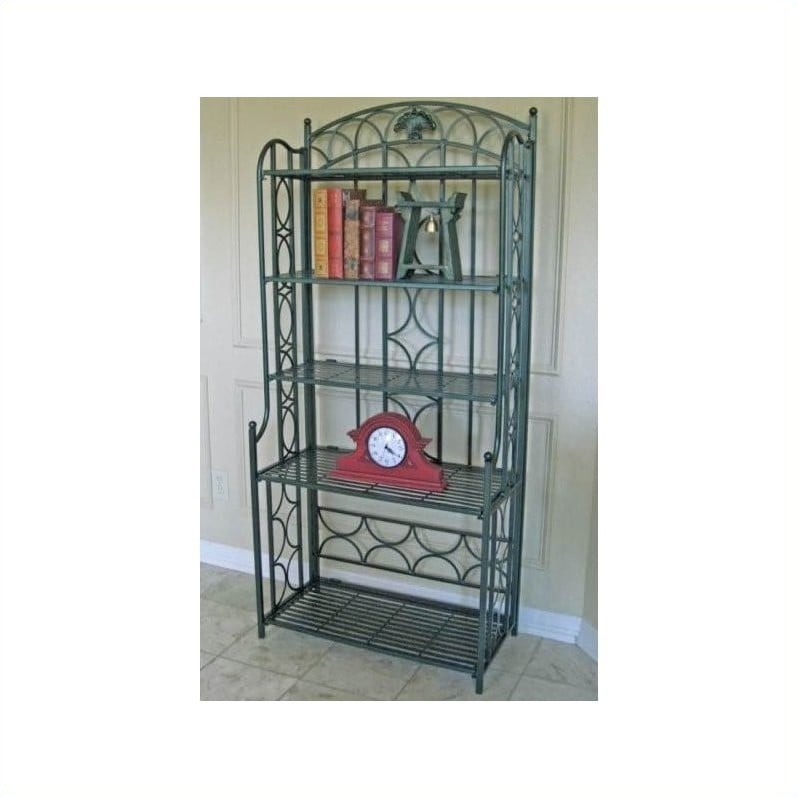 Pemberly Row Iron Bakers Rack in Verdi Gris