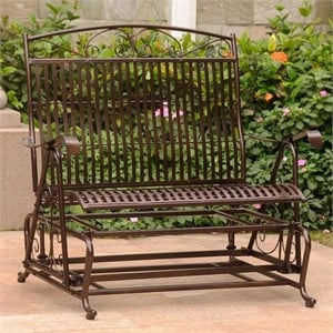 Pemberly Row Iron Patio Glider Loveseat in Bronze