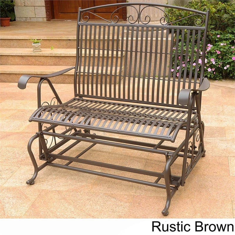 Pemberly Row Iron Patio Glider Loveseat in Bronze