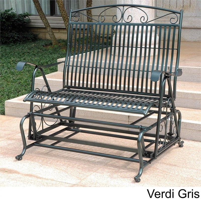 Pemberly Row Iron Patio Glider Loveseat in Bronze
