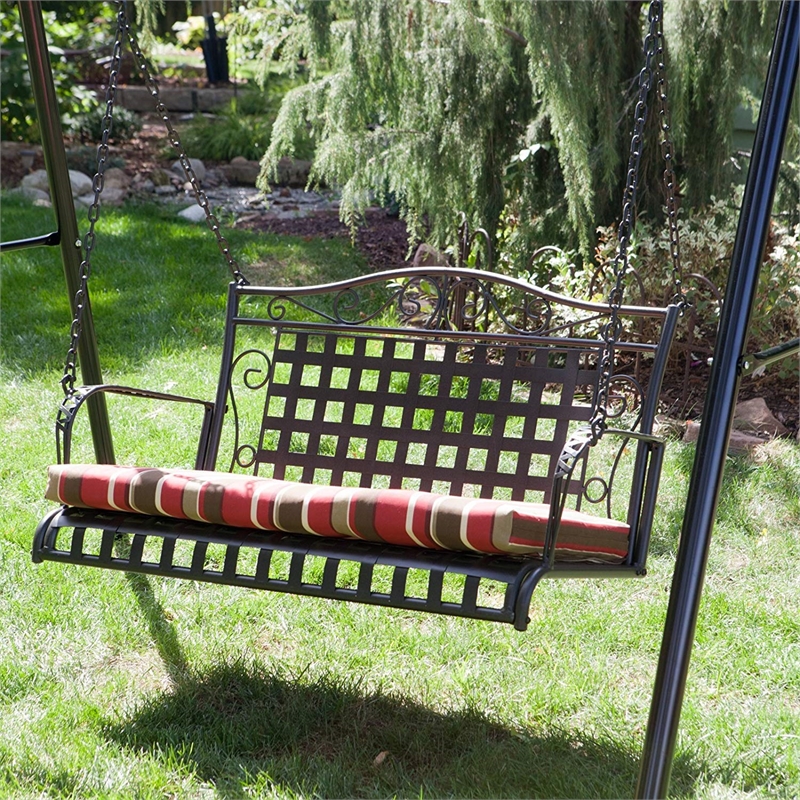 Pemberly Row Iron Patio Porch Swing in Antique Black