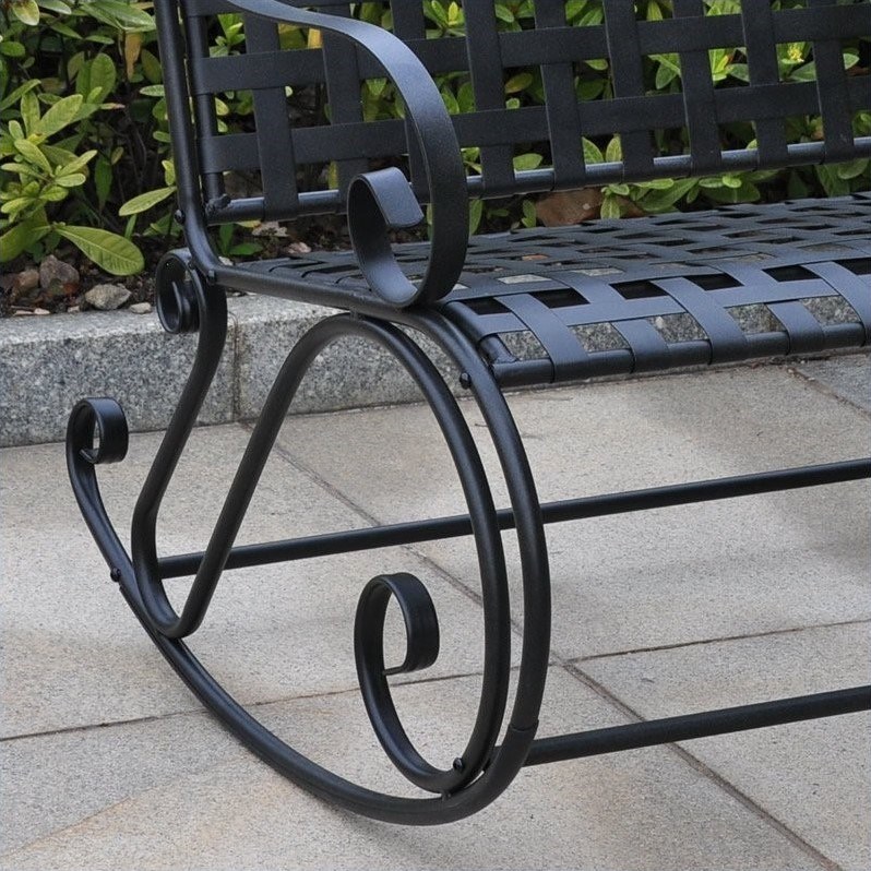 Pemberly Row Iron Patio Rocker Loveseat in Black