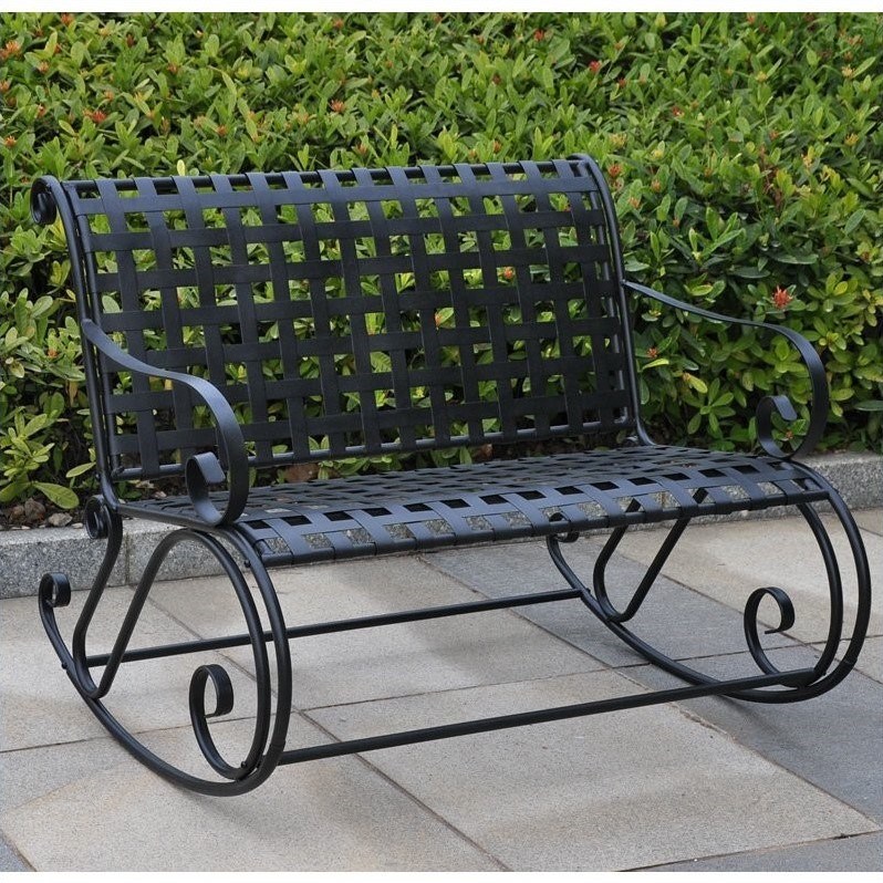 Pemberly Row Iron Patio Rocker Loveseat in Black