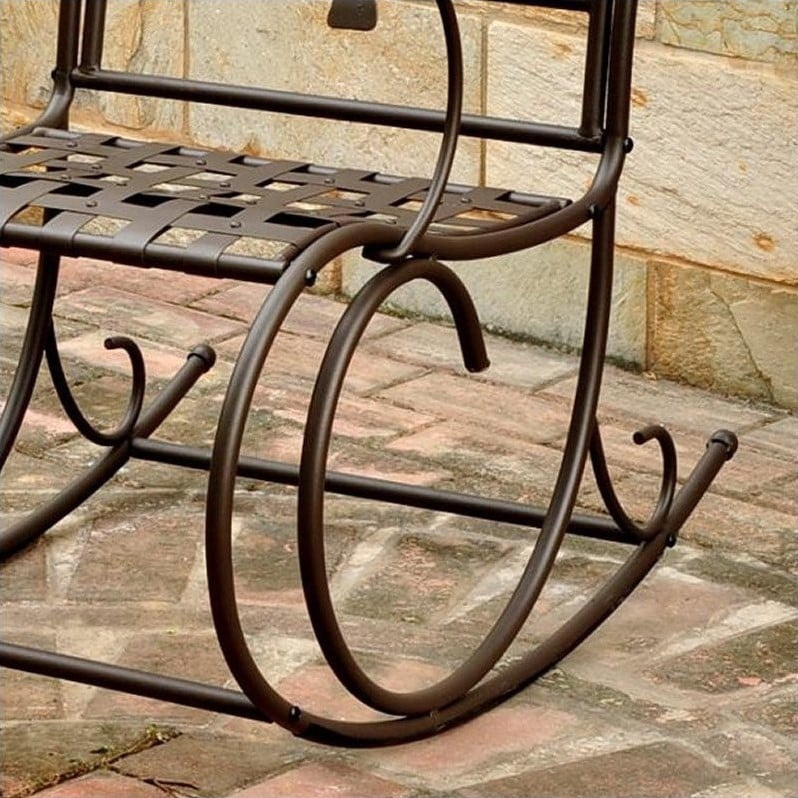 Pemberly Row Iron High-Back Patio Rocker in Brown