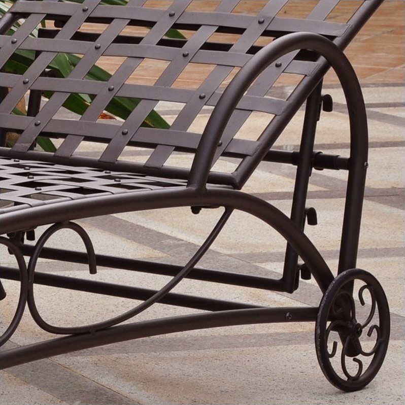 Pemberly Row Iron Patio Chaise Lounge in Matte Brown