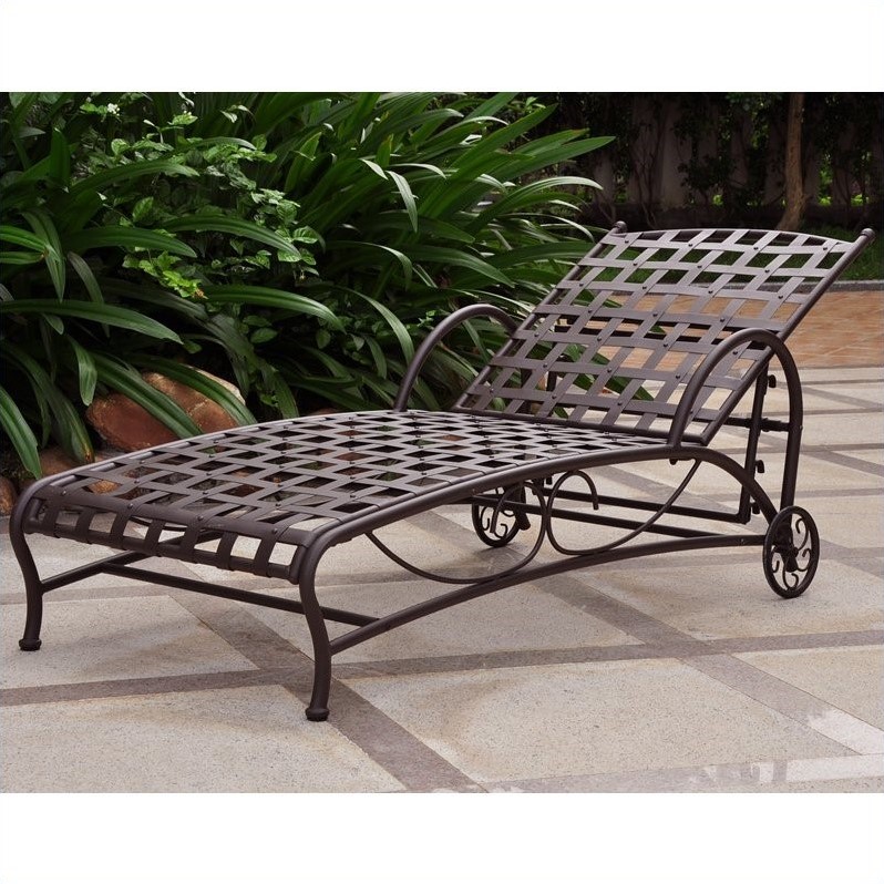 Pemberly Row Iron Patio Chaise Lounge in Matte Brown