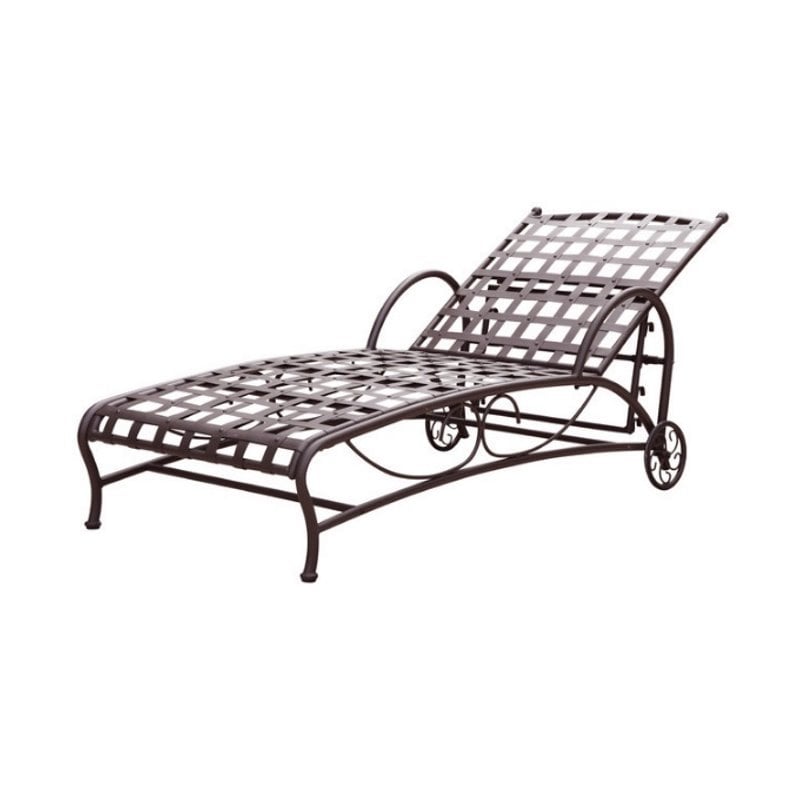 Pemberly Row Iron Patio Chaise Lounge in Matte Brown