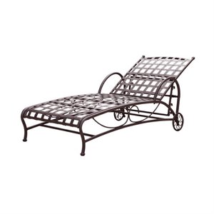 Pemberly Row Iron Patio Chaise Lounge in Matte Brown