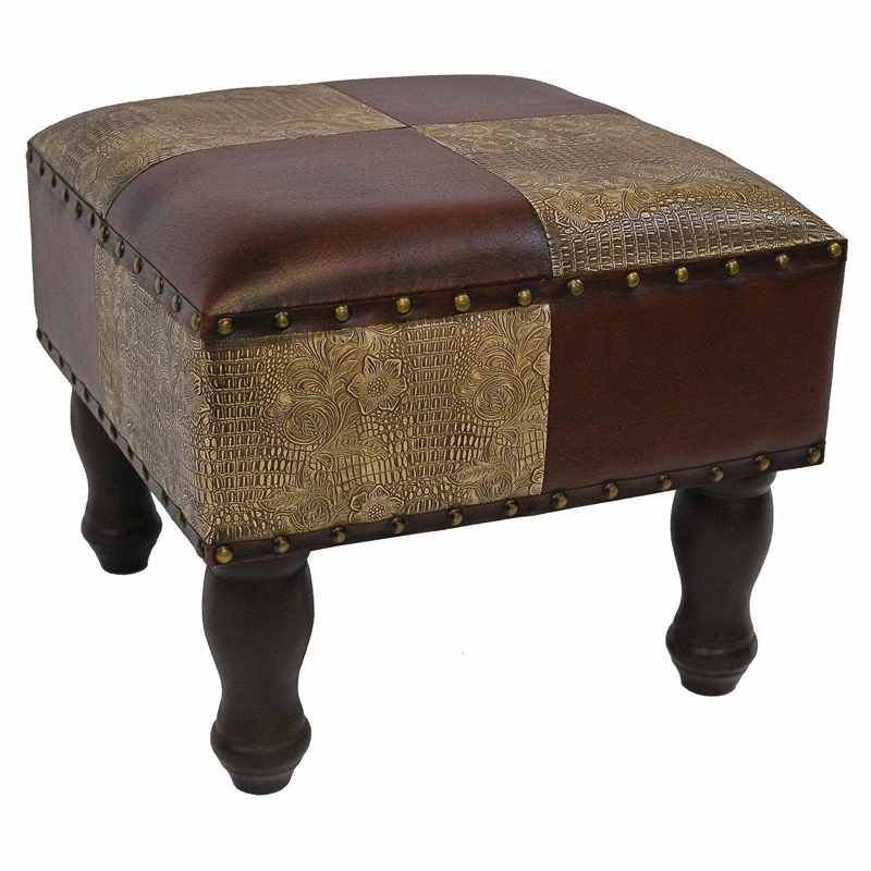 Pemberly Row Faux Leather Ottoman in Mix Pattern