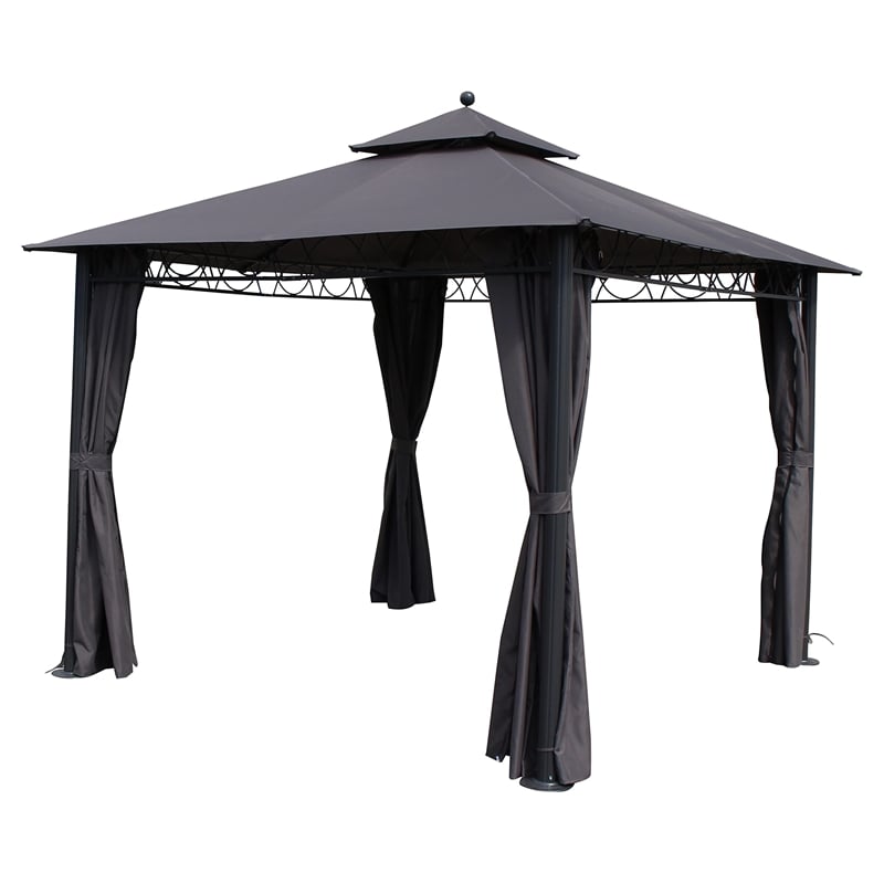 Pemberly Row Square Gazebo with Drapes in Khaki