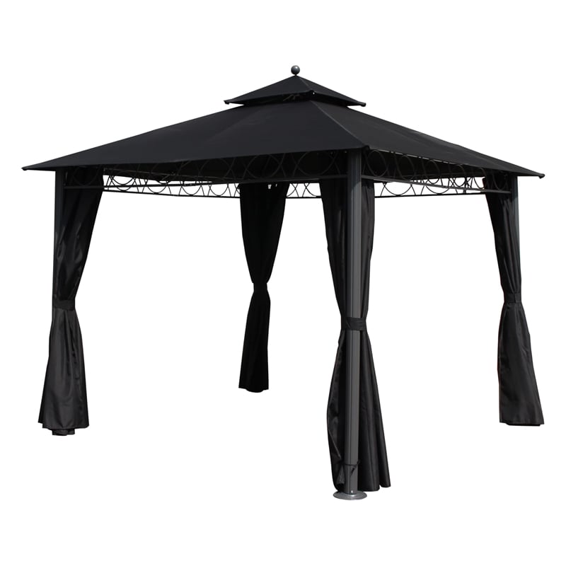 Pemberly Row Square Gazebo with Drapes in Khaki
