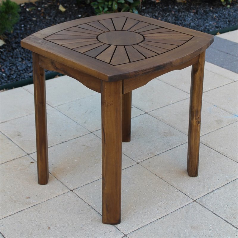 Pemberly Row Wood Outdoor Side Table in Dual Stain Brown