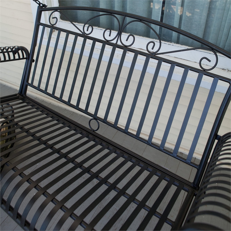 Pemberly Row Iron Patio Porch Swing in Black