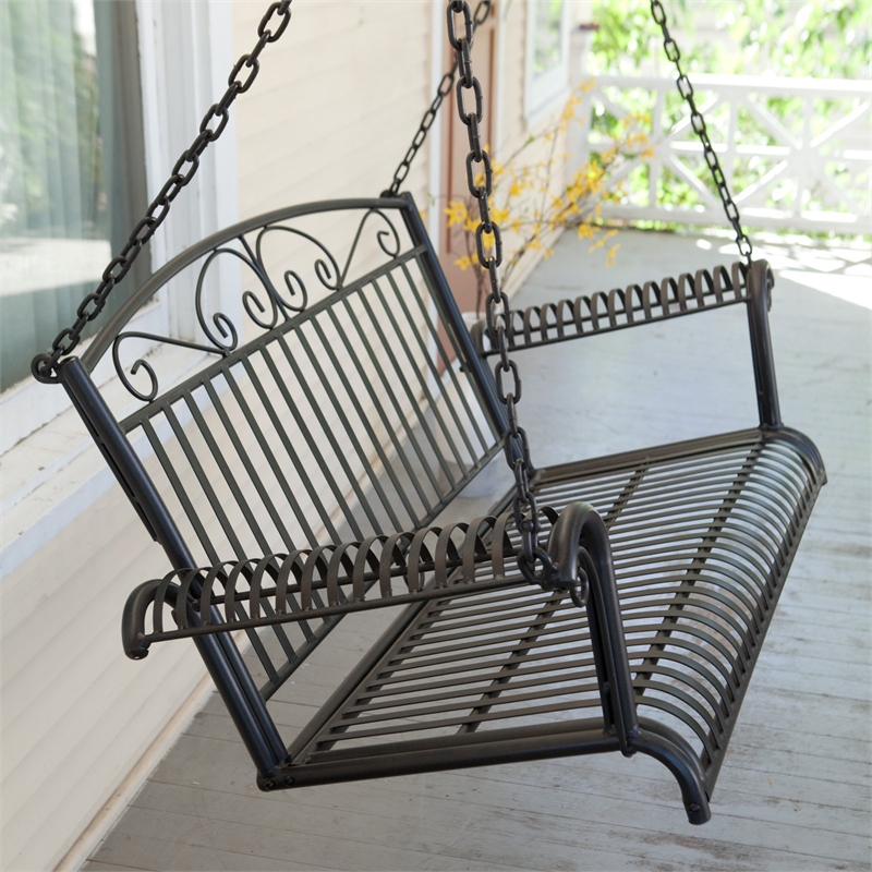Pemberly Row Iron Patio Porch Swing in Black