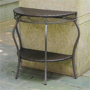 Pemberly Row Half Moon Patio Table in Chocolate
