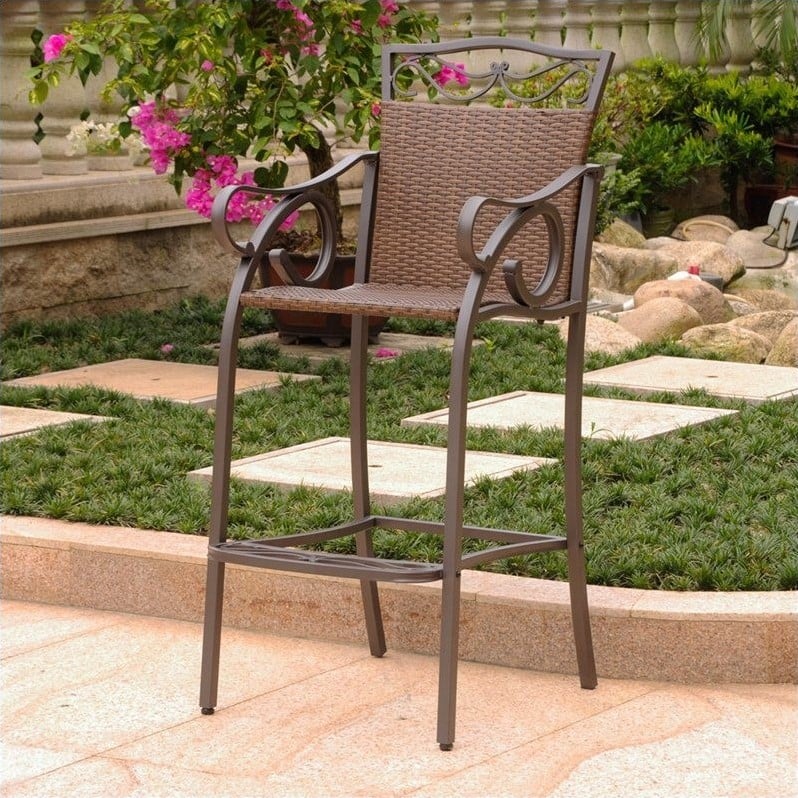 Pemberly Row Patio Bar Stool in Brown (Set of 2)