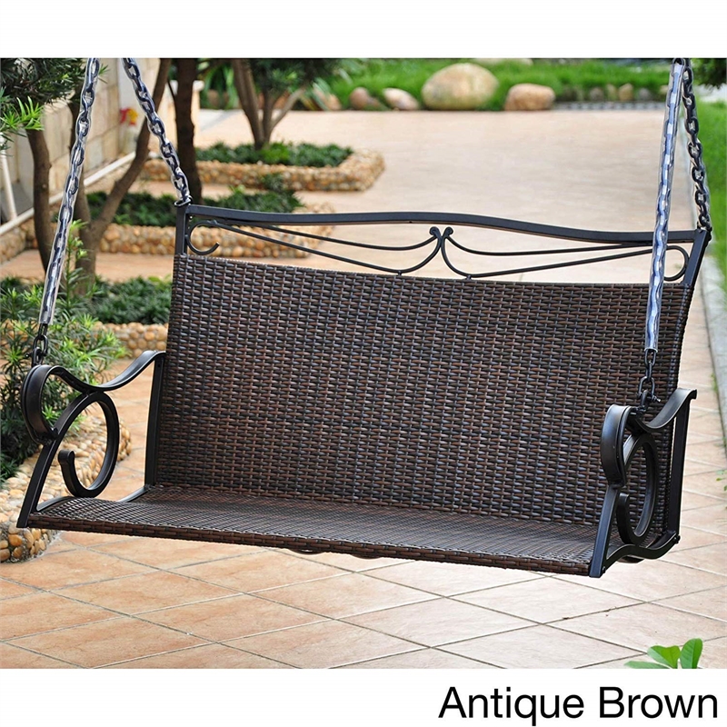 Pemberly Row Patio Loveseat Swing in Antique Brown