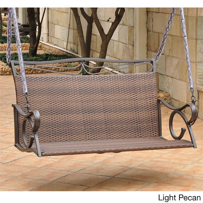 Pemberly Row Patio Loveseat Swing in Antique Brown