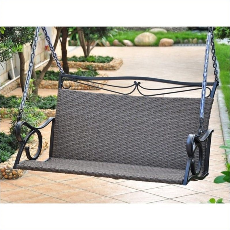 Pemberly Row Patio Loveseat Swing in Black Antique