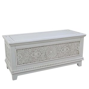 pemberly row hardwood carved storage trunk bench in antique white