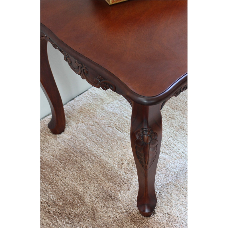 Pemberly Row Square Carved End Table in Walnut Stain