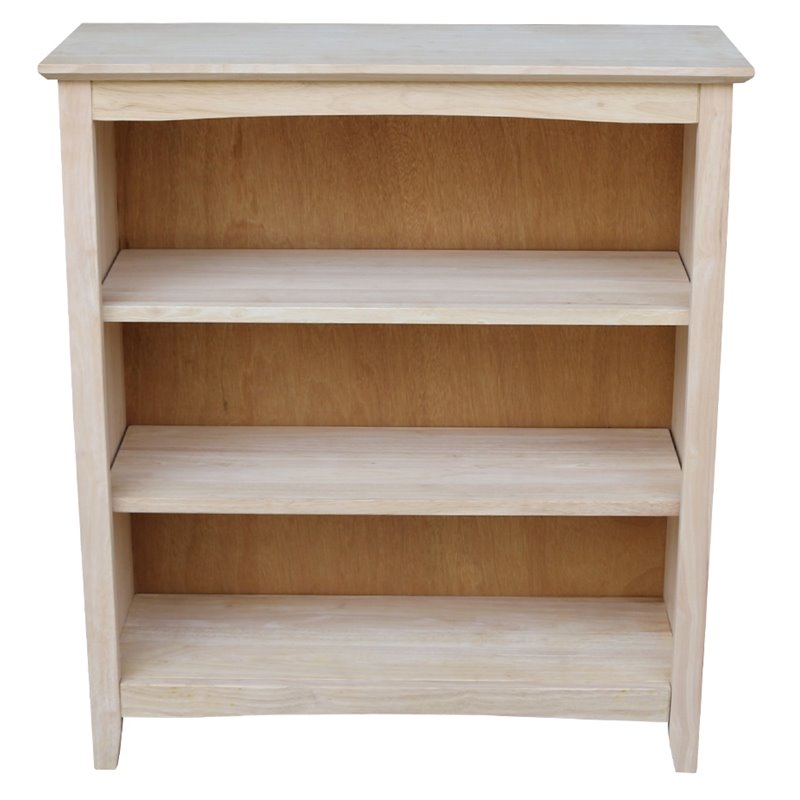 Pemberly Row Unfinished Solid Wood 36" Shaker 3 Shelf Bookcase with Two