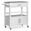 Pemberly Row Transitional Wood Kitchen Cart with Granite Top in White
