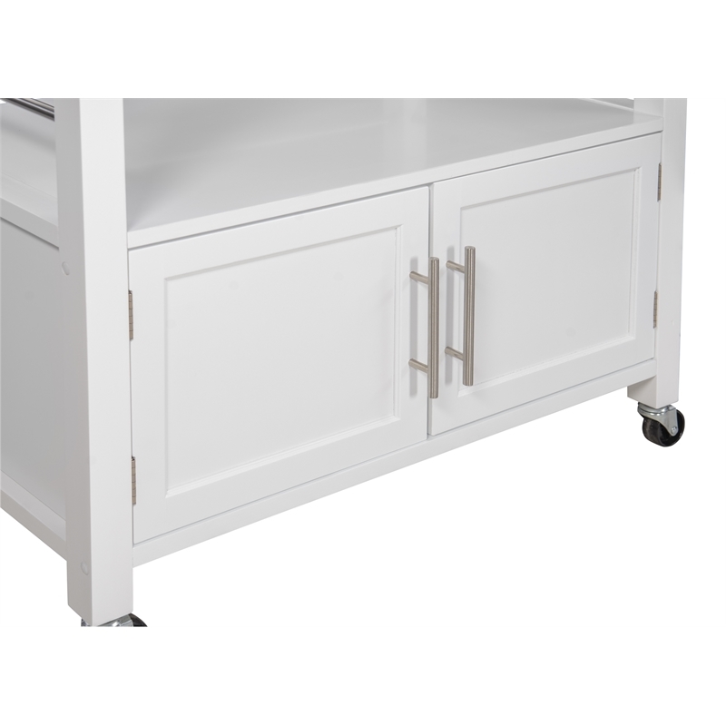 Pemberly Row Transitional Wood Kitchen Cart with Granite Top in White