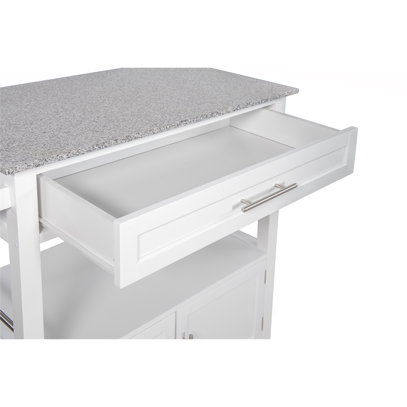 Pemberly Row Transitional Wood Kitchen Cart with Granite Top in White