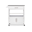 Pemberly Row Transitional Wood Kitchen Cart with Granite Top in White