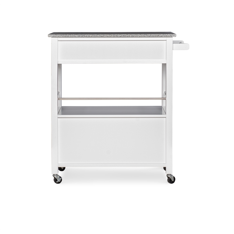 Pemberly Row Transitional Wood Kitchen Cart with Granite Top in White