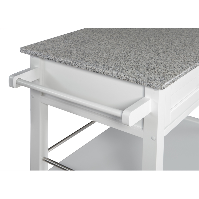Pemberly Row Transitional Wood Kitchen Cart with Granite Top in White