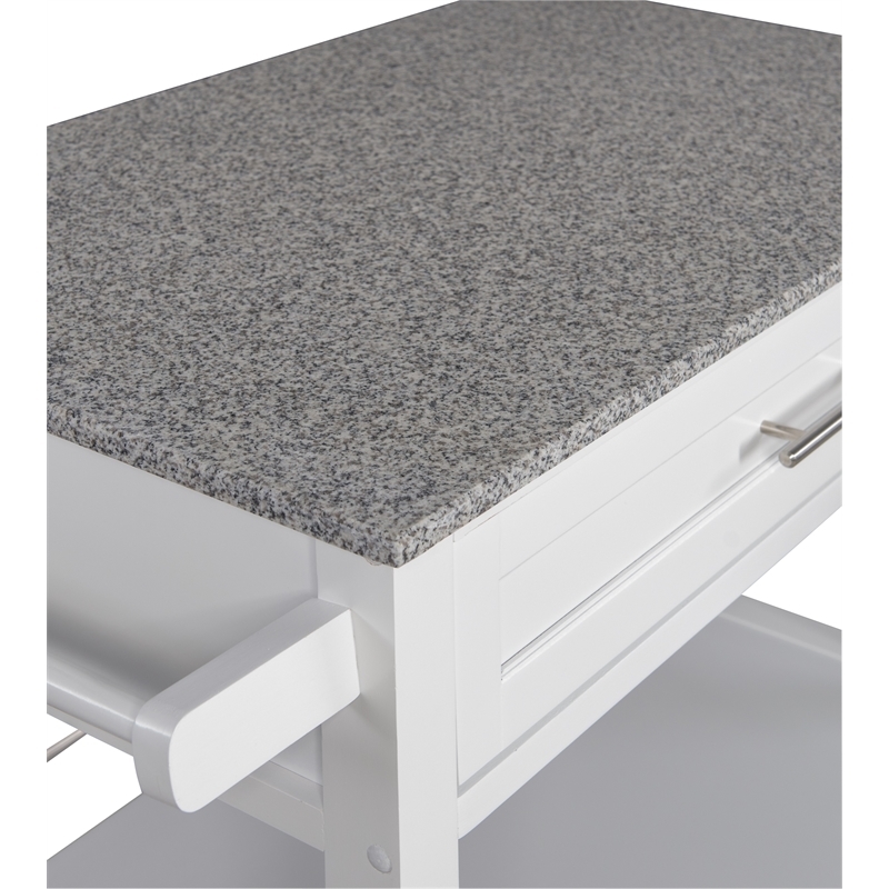 Pemberly Row Transitional Wood Kitchen Cart with Granite Top in White