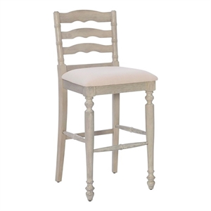 Pemberly Row 30&quot Retro Wood & Fabric Bar Stool in Antique White