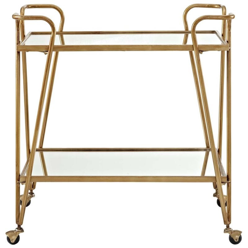 Pemberly Row Mid-Century Mirrored Bar Cart in Gold