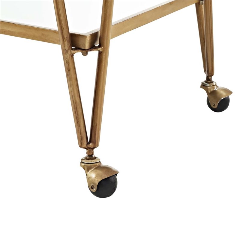 Pemberly Row Mid-Century Mirrored Bar Cart in Gold