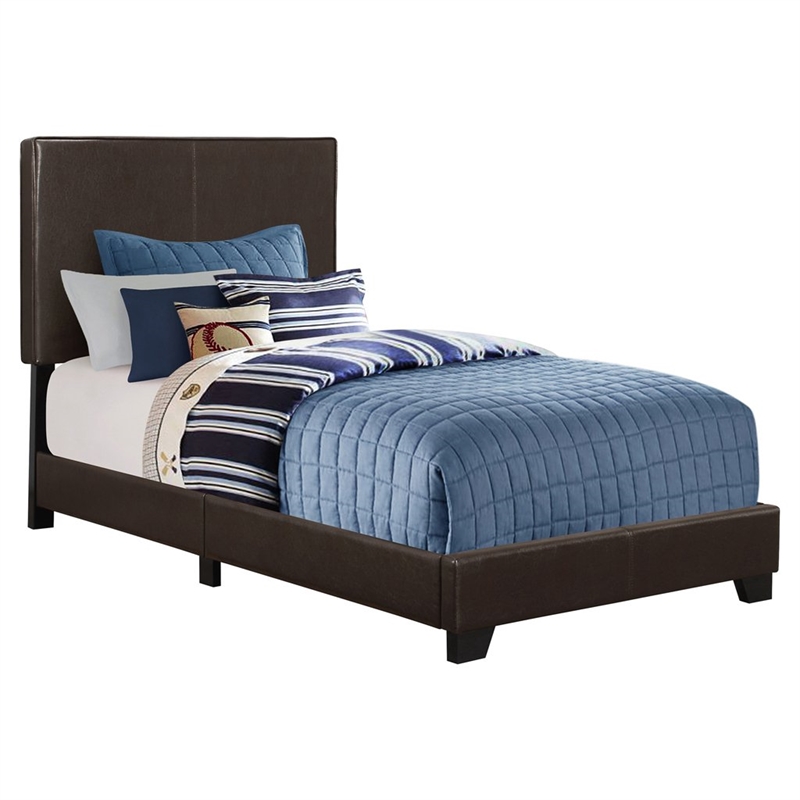 Pemberly Row Modern Leather Upholstered Twin Bed in Dark Brown